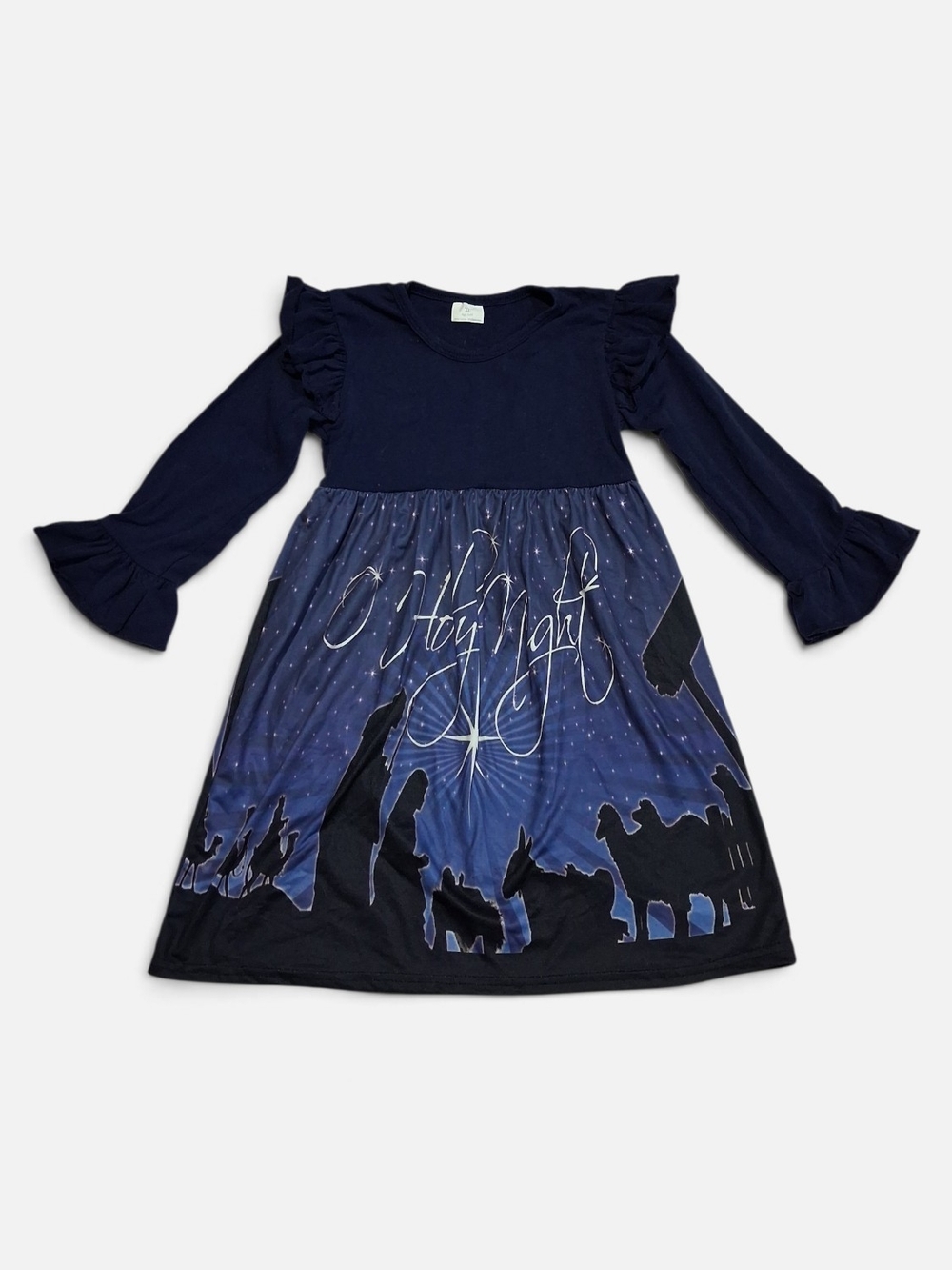 Christmas Nativity 'O Holy Night' Girls Long-Sleeve Dress 5/6T